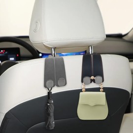 nuoozy Car Seat Hooks Double Alcantara Suede Seat Headrest Hooks Car Back Seat Headrest Hooks for Handbags, Purses Automotive Seat Back Organizers Grey (2 Pack)
