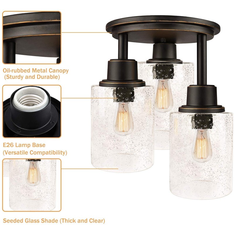 Semi Flush Mount Ceiling Light, 3-Light Close to Ceiling Light