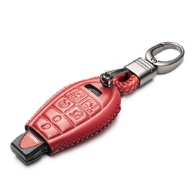 Vitodeco Genuine Leather Smart Key Fob Case Cover Protector with Leather Key Chain Compatible for 2013 - 2020 Dodge Grand Caravan (7-Button, Red)