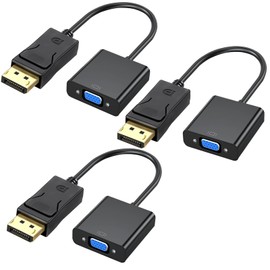 Topcloud DisplayPort (DP) to VGA Adapter, DP to VGA Converter Male to Female Gold-Plated Cord for PC, Laptops, Displays, Monitors, Projectors and More (3 pack)