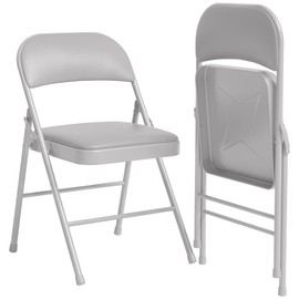 GAOMON 2 Pack Grey Folding Chairs with Padded Cushion and Back, Folding Chairs for Outside, Foldable Chairs with Metal Frame Hold Up to 350 Lbs, Metal Chairs for Home, Office, Indoor & Outdoor Events