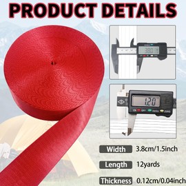 Red Nylon Webbing Straps 1 1/2 inch 12 Yards Flat Wide Decorative Webbing Straps Handle Straps Replacement for Bags-Lawn Chair Repair-Pet Collars-DIY Crafts & Projects #305