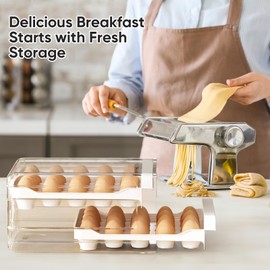 Santiccipa Egg Holder for Fridge, Stackable Plastic Egg Dispenser for Refrigerator, 40 Egg Storage Box with Drawer Tray, Kitchen Countertop Organizer that Keeps Eggs Neat and Fresh. Baking Essentials