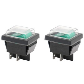 Heschen Rocker Switch ON-OFF DPST 4 Terminals Green Light 16A 250VAC with Waterproof Cover 2Pack