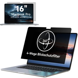 IPROKKO 360° Blickschutzfolie MacBook Pro 16 Zoll 2021-2024 (M1, M2, M3, M4), Selbstklebender Anti Glare Blaulicht Mac Privacy Screen Protector, Vier-Wege Blickschutzfilter, Laptop Sichtschutzfolie