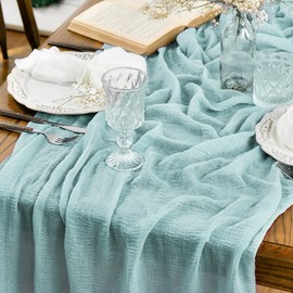 Artoid Mode Boho Mint Gauze Wedding Table Runner, Seasonal Fabric Kitchen Dining Holiday Table Decor for Home Party Indoor 90x300 cm