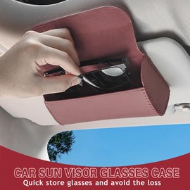 Sunglasses Holder for Car Sun Visor, Car Eyeglass Holder, Leather Auto Eyeglasses Storage Case with Hidden Magnetic Closure, Vehicle Visor Accessories Protective Glasses Organizer Box for Woman Man