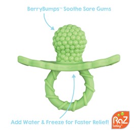 RaZbaby RaZberry Silicone Baby Teether Toy - Berrybumps Soothe Babies Sore Gums - Infant Teething Toy - Hands Free Design - BPA Free - Easy-to-Hold Design - Teething Relief Pacifier - Fruit Shape/Mint