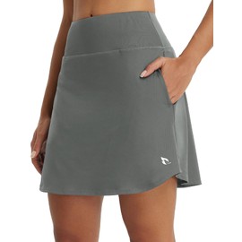baleaf Women's 18" Tennis Skorts Skirts Knee Length with Liner Shorts High Waisted Golf Pickleball Athletic with Pockets, Dark Gray, X-Small