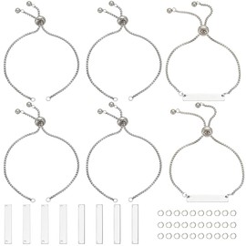 SUNNYCLUE 1 Box 10 Sets Engravable Bracelets Blank Metal Stamping Bracelet Kit 304 Stainless Steel Silver Simple Engraving Links Name Tag Bracelets for Diy Bracelet Jewellery Making Women Beginners