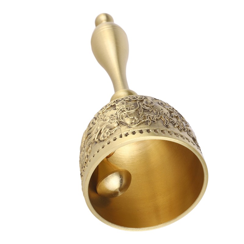 Hand Call Bell 4.7in Long Pure Brass Exquisite Carved Pattern