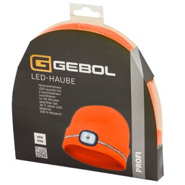 Gebol LED Hood Orange | Headlamp on Knitted Hat | Beanie with Reflective Strips | USB Port for Charging | 60 Minutes Light Time | 4 Light Levels | Unisex | Orange | Pack of 1