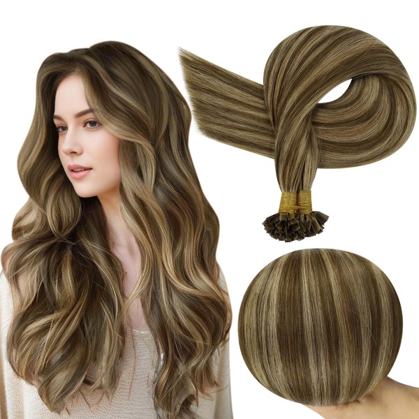 Full Shine Ktip Hair Extensions Color 4 Brown Highlight 27