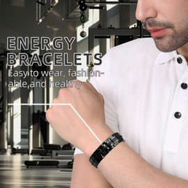 HyyMe Magnetic Bracelets for Men, Titanium Bracelet for Men, Ultra Strength Magnetic Therapy Bracelet for Men, Adjustable and Perfect as a Jewelry Gift with Sizing Tool Included (black)