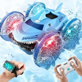 Amphibious Waterproof Remote Control Boat: RC Car Monster Truck with Lights 4WD Gesture Hand Controlled Water Beach Pool Toys Kids Gifts for Pool Toys - Color: Pink