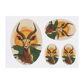 4 x 'Springbok Portrait with African Landscape' Temporary Tattoos - Water Resistant, Skin-Safe, Non-Toxic Transfers, Mixed Sizes (TO00080922)