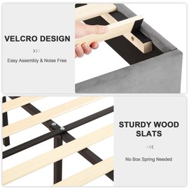 VECELO Queen Size Upholstered Platform Bed Frame with Fabric Headboard,Wooden Slats Support/No Box Spring Needed/Mattress Foundation/Easy Assembly,Dark Grey