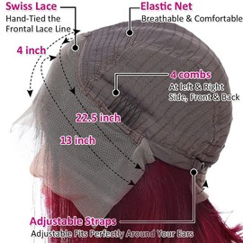 Neailrtise 99J Burgundy Lace Front Wigs Human Hair Glueless 13x4 Body Wave HD Transparent Lace Frontal Wigs Human Hair Pre Plucked Colored Wine Red Wig Magic Girl Wig (32 inch, 99J Burgundy)