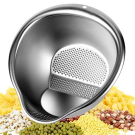 Rice Washing Bowl with Side Drainer Strainer Small Quinoa Washer Bowl, Stainless Steel Colander for Cleaning Fruits, Vegetables, and Beans - Versatile Kitchen Tool