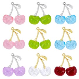 PH PandaHall 6 colours Cherry Charms, 9pcs Transparent Resin Cherry Pendants Fruit Charms Beads DIY Dangle Charm for Necklace Bracelet Keychains Jewellery Making Handbag Purse Charm, 1.2 inch