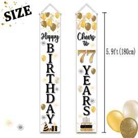 LASKYER Happy 77th Birthday Door Banner - Cheers to 77 Years Old Birthday Front Door Porch Sign Backdrop,77th Birthday Party Decorations.