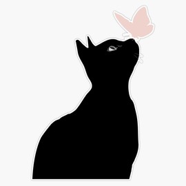 Black Cat Nose Kissing Butterfly Bumper Sticker Vinyl Decal 5"