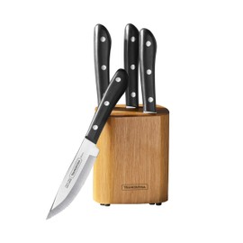 Tramontina Porterhouse 4-Piece High-Carbon Stainless Steel Steak Knife Set with Hardwood Block, 80000/007DS