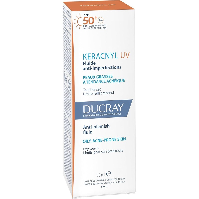 DUCRAY, Keracnyl UV Protector Solar Fluido, FPS 50, Anti-imperfecciones, Control