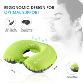 HIKENTURE Nackenkissen aufblasbares Nackenkissen – Reisekissen - leichtes Nackenhörnchen aus weichem, bequemem Stoff – im Flugzeug, Auto, Zug (Grün)