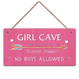 YuplaN Girl Cave Sign Wooden Plaque Hanging Bedroom Decorations Kids Room Wall Decor No Boys Allowed Sign Gift Cute Unique 5 X 10 Inches
