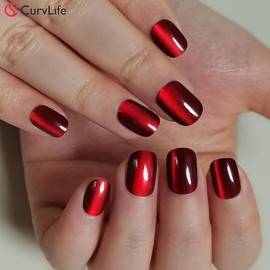 Milky White Press On Nails | CurvLife Nail | 24pcs Short Round Fake Nails | Glossy Natural Finish | Easy Apply, Comfortable & Durable | Daily, Business & Elegant Nail Art:_Mysterious Crimson Source