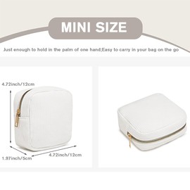 Preppy Patch Makeup Bag,Travel Small Cosmetic Bags Corduroy Portable Waterproof Toiletry Storage Case with Chenille Letter Zipper Washable Lipstick Daily Use Pouch for Women,Mini White A