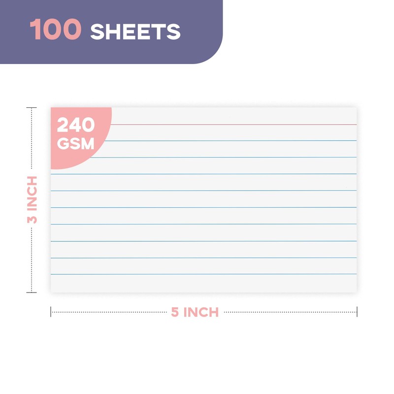 Heavy Weight Index Cards 3x5 Ruled - Goefun 240GSM/90LB 100