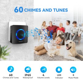 Wireless Doorbell, VOXON Waterproof Doorbells, Plug in Doorbell with 400M (1,300ft) Wireless Range, Door Chime Kit with 2 Receivers, LED Flash, 60 Melodies, 4 Level Volume