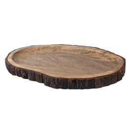 GoCraft Oval Wooden Serving Platter with Tree Bark on Edges | Mango Wood Serve Board | Charcuterie Platter - 17" x 10"