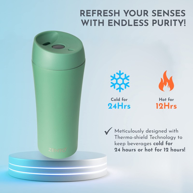 ZENTO Stainless Steel Vacuum Tumbler–350ml for Coffee, Tea or Water,