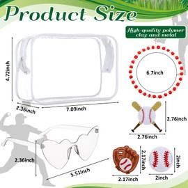 SilTriangle 11 Pcs Cosmetic Makeup Bag Gifts Accessories Set with Sports Theme Beaded Bracelet Heart Shaped Sunglass for Women(Baseball)