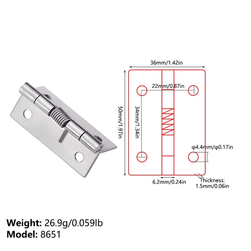 2Pcs Self-Opening Spring Hinges, 304 Stainless Steel Self-Opening Spring Door