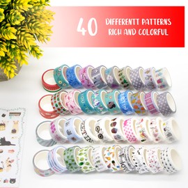 40 Rolls Washi Masking Tape Set, Decorative Tape for Crafting, Decorating Bullet Journals, Planner