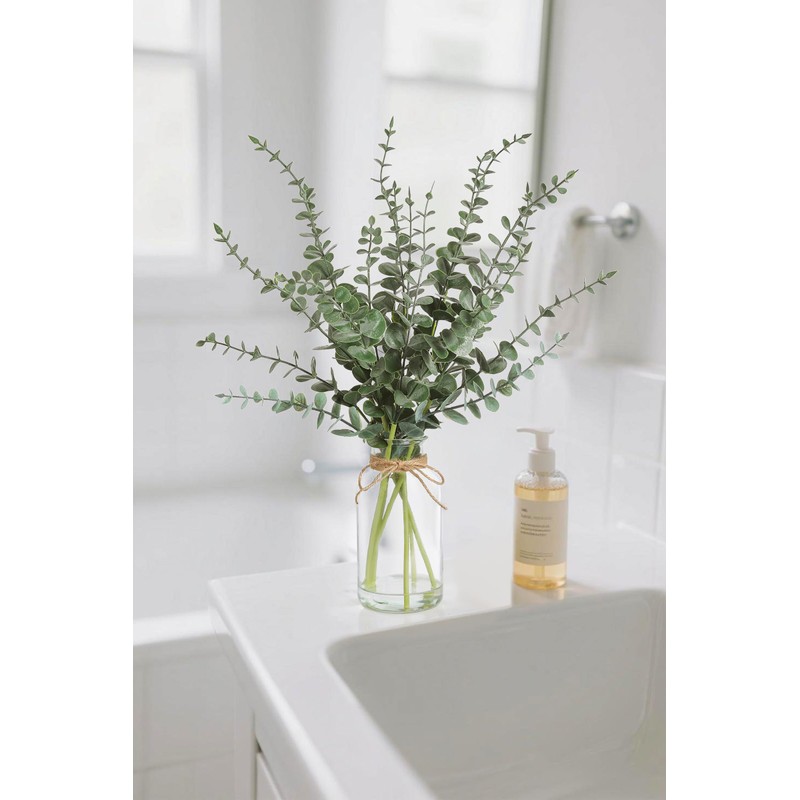 rongflower Artificial Eucalyptus in Glass Vase with Faux Water &