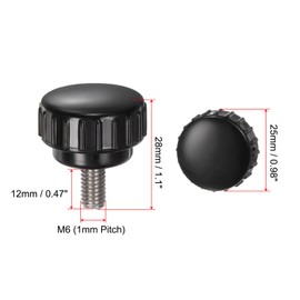 sourcing map 4pcs Knurled Clamping Knobs M6 x 12mm Metric 304 Stainless Steel Male Thread Thumb Screw on Type 25mm Plastic Round Head Threaded Hand Bolt Stud Knobs Black