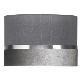 Soft Grey Velvet & Fabric Vintage Easy Fit Drum Pendant Shade with Silver Metallic Band | 30cm Diameter (12") | None Electric Ceiling Lampshade | Fits All Lampholder Types E14 E27 B15 B22