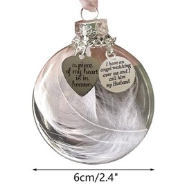 Christmas Memorial Hanging Ornament Feather Ball, A Piece of My Heart is in Heaven, Sympathy Gift for Loss of Husband Christmas Tree Hanging with Silk Ribbon & Red Gift Box