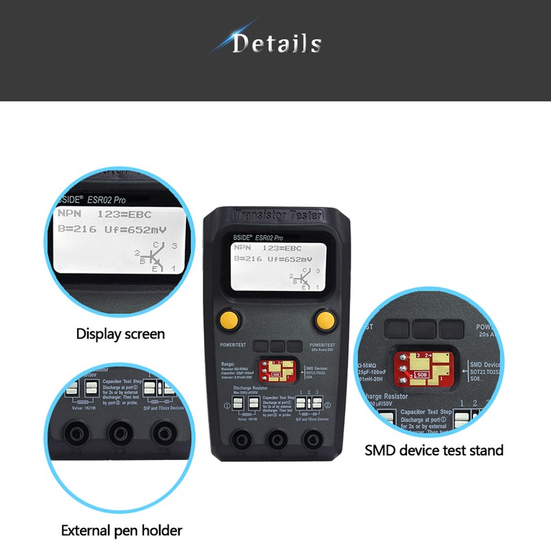 BSIDE ESR02 Pro Transistor Tester Multifunctional Digital Tester Diode Triode