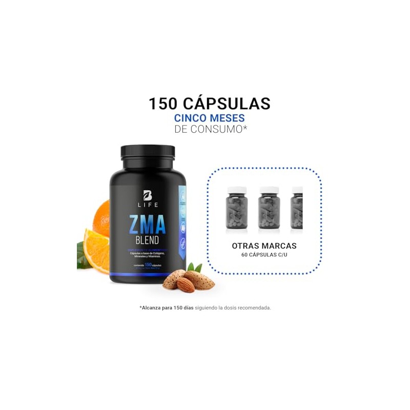 Mezcla Zinc Magnesio Vitamina Colágeno Hidrolizado Calcio 150 Cápsulas Ingredientes