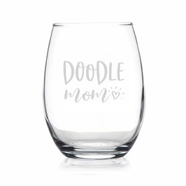 YmeerGifts Doodle Mom Stemless Wine Glass - Gift For Doodle Lovers - Engraved Wine Glass - Funny Gift Idea - Best Gift For Wine Lover - Pet Lover Wine Glass - Dog Mom Gift, 15oz, Transparent