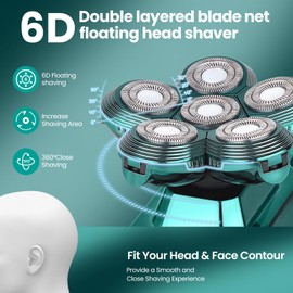 Head Shavers for Bald Men, IPX7 Waterproof Detachable Head Shaver,6D Electric Razor for Men, 6 in 1 Wet/Dry Rechargeable LED Shaving Kit with Type-C Charge