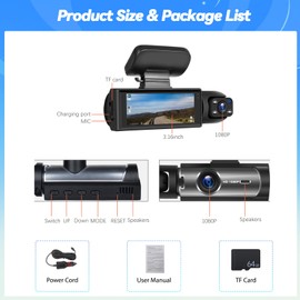 Dual Dash Cam for Cars Front and Inside 3.16 inch IPS Screen 1080P HD DVR Camera Video Recorder Driving Recorder 2 Split Screen Automatic Loop Recording Night Vision Wide Angle