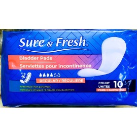Sure & Fresh (10) Unsented Regular Bladder Pads. For Incontinence. Women’s.