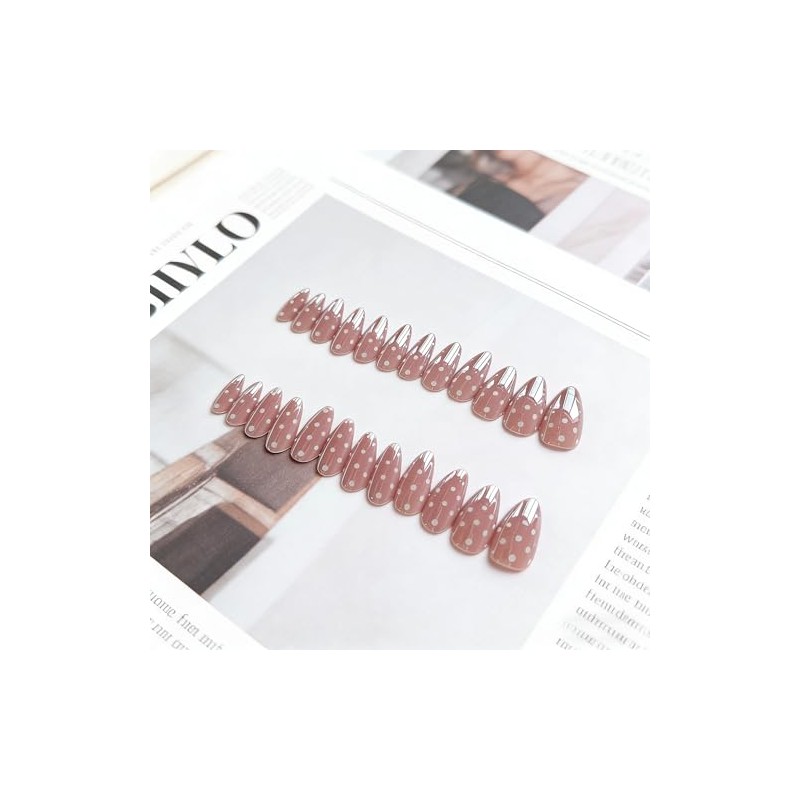 SXVME Uñas postizas de lunares almendra, uñas postizas de donut